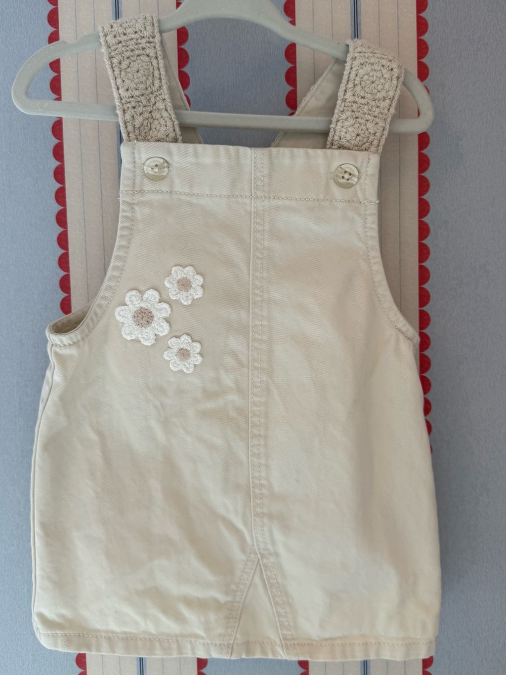 OshKosh B'gosh Cream Floral Crochet-strap Overall Dress